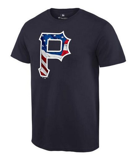 Men's Pittsburgh Pirates USA Flag Fashion T-Shirt Navy Blue