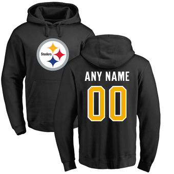 Men's Pittsburgh Steelers Pro Line Black Any Name & Number Logo Personalized Pullover Hoodie