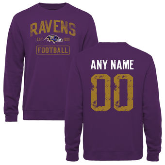 Men's Purple Baltimore Ravens Distressed Custom Name & Number Pullover Sweatshirt Men's Purple Baltimore Ravens Distressed Custom Name & Number Pullover Sweatshirt