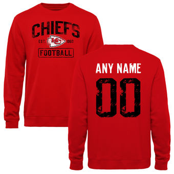 Men's Red Kansas City Chiefs Distressed Custom Name & Number Pullover Sweatshirt