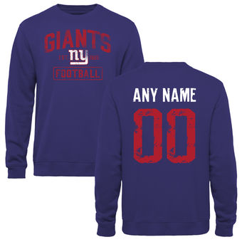 Men's Royal New York Giants Distressed Custom Name & Number Pullover Sweatshirt