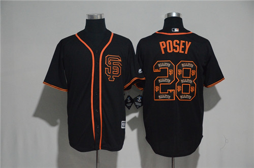 Men's San Francisco Giants #28 Buster Posey Majestic Black 2017 Color Printing Cool Base Jersey