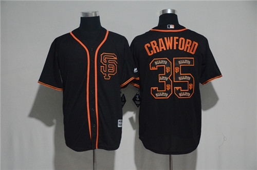 Men's San Francisco Giants #35 Brandon Crawford Majestic Black 2017 Color Printing Cool Base Jersey