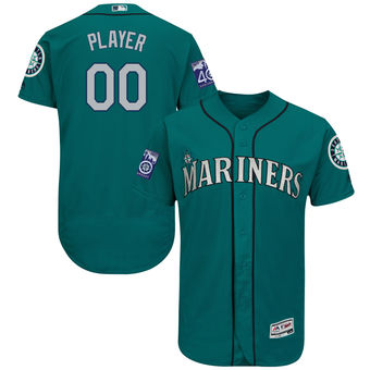 Men's Seattle Mariners Majestic Alternate Aqua 2017 Authentic FlexBase Custom Jersey with Commemorative Patch
