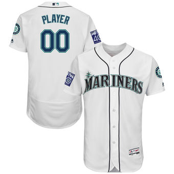 Men's Seattle Mariners Majestic Home White 2017 Authentic FlexBase Custom Jersey with Commemorative Patch