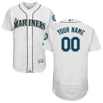 Men's Seattle Mariners Majestic Home White FlexBase Authentic Collection Custom Jersey