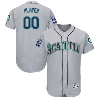 Men's Seattle Mariners Majestic Road Gray 2017 Authentic FlexBase Custom Jersey with Commemorative Patch