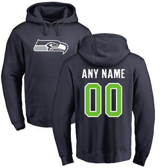 Men's Seattle Seahawks Pro Line Navy Any Name & Number Logo Personalized Pullover Hoodie