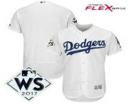 Men Los Angeles Dodgers Majestic White 2017 World Series Patch Flex Base Team Jersey