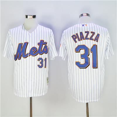Mets #31 Mike Piazza White(Blue Strip) Throwback Stitched MLB Jersey