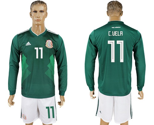 Mexico #11 C.Vela Home Long Sleeves Soccer Country Jersey Mexico #11 C.Vela Home Long Sleeves Soccer Country Jersey