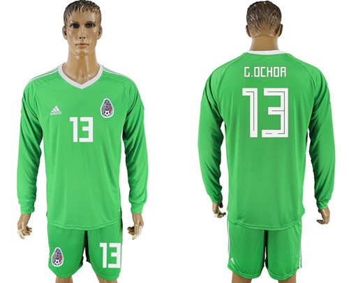 Mexico #13 G.Ochoa Shiny Green Long Sleeves Goalkeeper Soccer Country Jersey Mexico #13 G.Ochoa Shiny Green Long Sleeves Goalkeeper Soccer Country Jersey