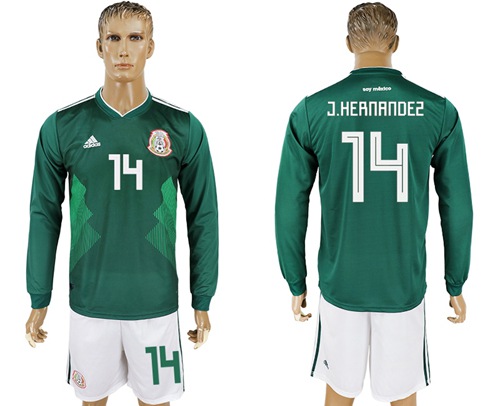 Mexico #14 J.Hernandez Home Long Sleeves Soccer Country Jersey Mexico #14 J.Hernandez Home Long Sleeves Soccer Country Jersey