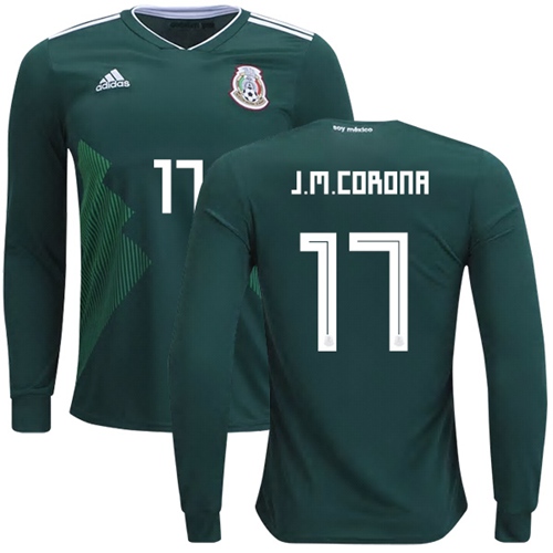 Mexico #17 J.M.Corona Home Long Sleeves Soccer Country Jersey Mexico #17 J.M.Corona Home Long Sleeves Soccer Country Jersey