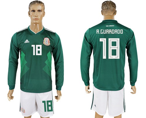 Mexico #18 A.Guardado Home Long Sleeves Soccer Country Jersey Mexico #18 A.Guardado Home Long Sleeves Soccer Country Jersey
