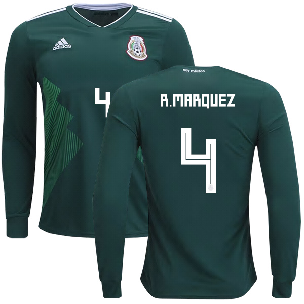 Mexico #4 R.Marquez Home Long Sleeves Kid Soccer Country Jersey Mexico #4 R.Marquez Home Long Sleeves Kid Soccer Country Jersey