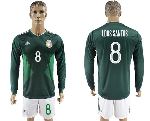 Mexico #8 J.Dos Santos Home Long Sleeves Soccer Country Jersey Mexico #8 J.Dos Santos Home Long Sleeves Soccer Country Jersey
