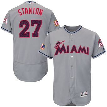 Miami Marlins Giancarlo Stanton Majestic Fashion Stars & Stripes FlexBase Player Jersey - Gray (1)