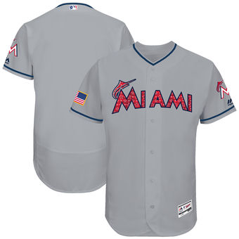 Miami Marlins Majestic 2017 Stars & Stripes Authentic Collection FlexBase Team Jersey - Gray Miami Marlins Majestic 2017 Stars & Stripes Authentic Collection FlexBase Team Jersey - Gray