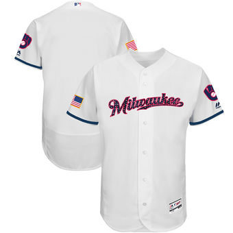Milwaukee Brewers Majestic 2017 Stars & Stripes Authentic Collection FlexBase Team Jersey - White
