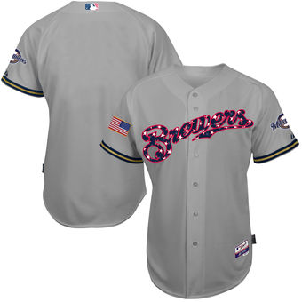 Milwaukee Brewers Majestic Stars & Stripes Authentic Cool Base Jersey - Gray