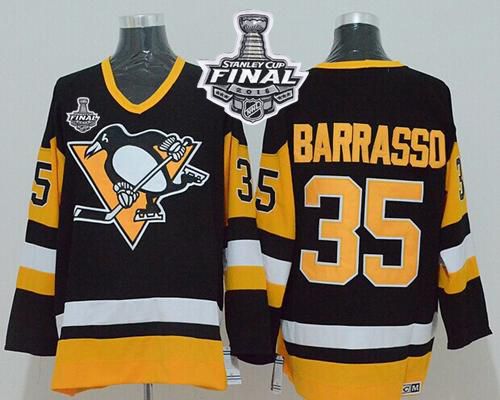 Mitchell&Ness Penguins #35 Tom Barrasso Black 2016 Stanley Cup Final Patch Stitched NHL Jersey