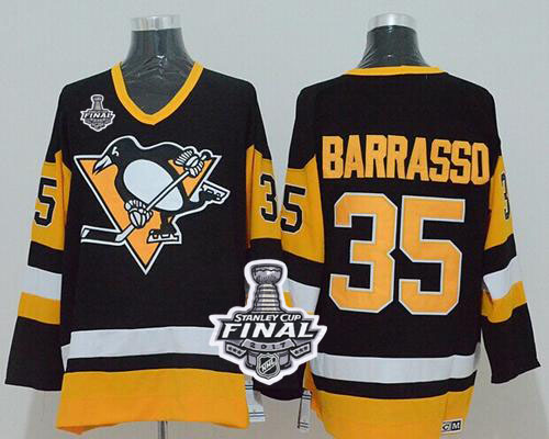 Mitchell&Ness Penguins #35 Tom Barrasso Black 2017 Stanley Cup Final Patch Stitched NHL Jersey