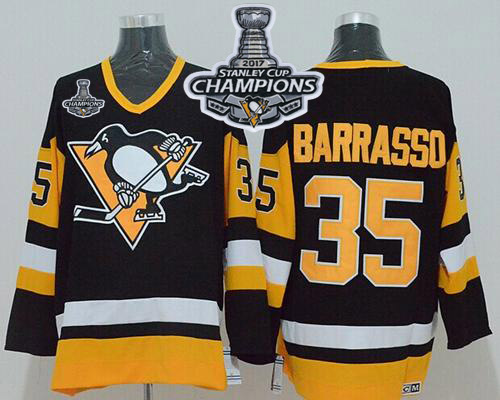 Mitchell&Ness Penguins #35 Tom Barrasso Black 2017 Stanley Cup Finals Champions Stitched NHL Jersey