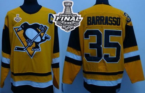 Mitchell&Ness Penguins #35 Tom Barrasso Yellow 2016 Stanley Cup Champions Stitched NHL Jersey