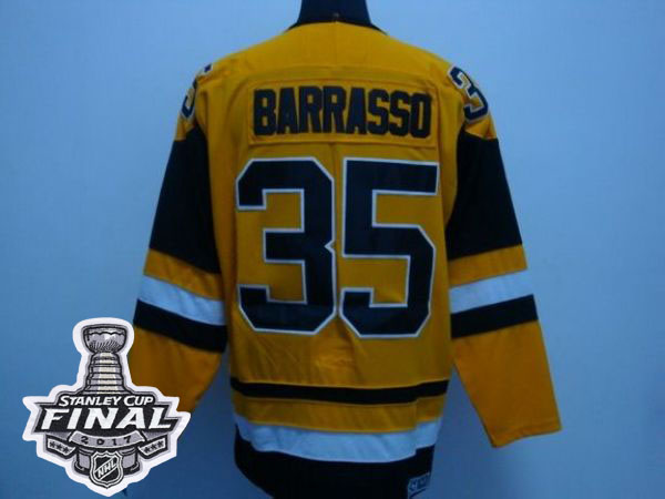 Mitchell&Ness Penguins #35 Tom Barrasso Yellow 2017 Stanley Cup Final Patch Stitched NHL Jersey