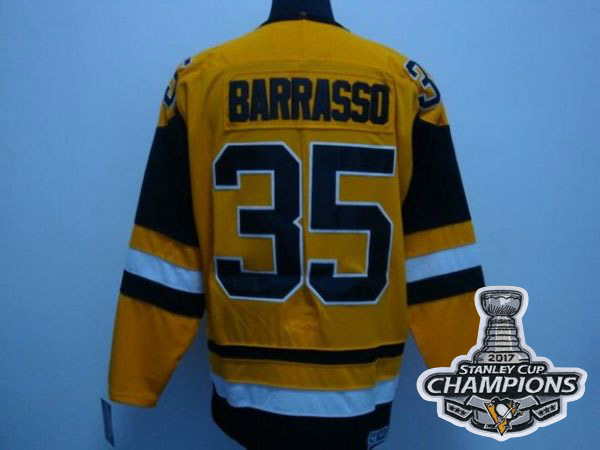 Mitchell&Ness Penguins #35 Tom Barrasso Yellow 2017 Stanley Cup Finals Champions Stitched NHL Jersey