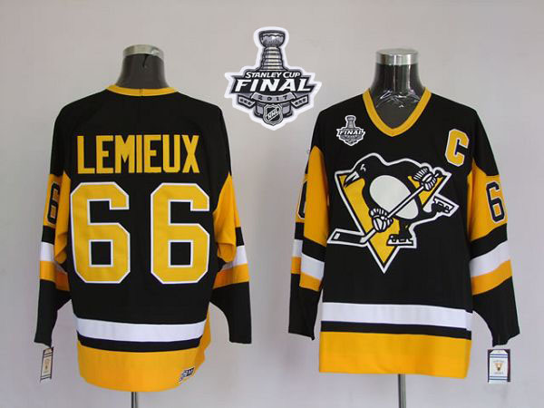 Mitchell&Ness Penguins #66 Mario Lemieux Black 2017 Stanley Cup Final Patch Stitched NHL Jersey