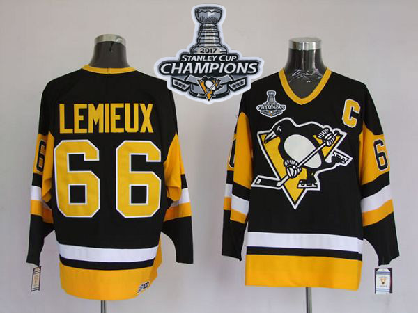 Mitchell&Ness Penguins #66 Mario Lemieux Black 2017 Stanley Cup Finals Champions Stitched NHL Jersey