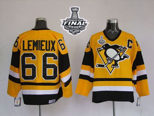 Mitchell&Ness Penguins #66 Mario Lemieux Yellow 2016 Stanley Cup Final Patch Stitched NHL Jersey