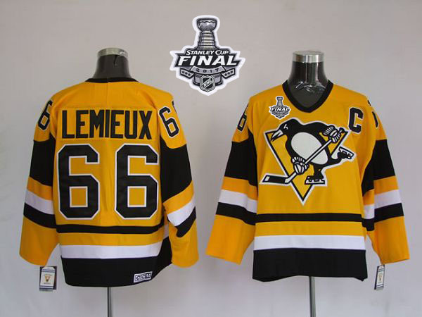 Mitchell&Ness Penguins #66 Mario Lemieux Yellow 2017 Stanley Cup Final Patch Stitched NHL Jersey