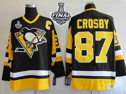 Mitchell&Ness Penguins #87 Sidney Crosby Black 2016 Stanley Cup Final Patch Stitched NHL Jersey