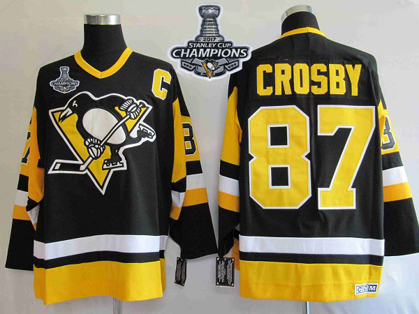 Mitchell&Ness Penguins #87 Sidney Crosby Black 2017 Stanley Cup Finals Champions Stitched NHL Jersey