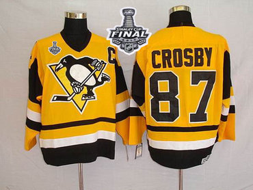 Mitchell&Ness Penguins #87 Sidney Crosby Yellow 2017 Stanley Cup Final Patch Stitched NHL Jersey