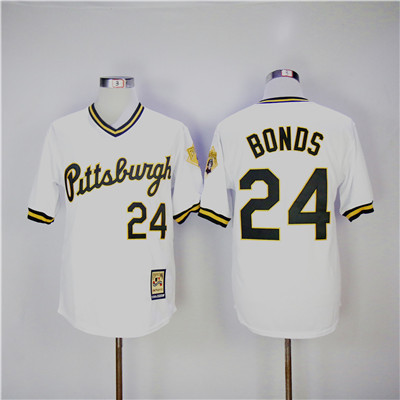 Mitchell And Ness 1990-1997 Pirates #24 Barry Bonds White Cooperstown Collection Throwback Stitched MLB Jersey 