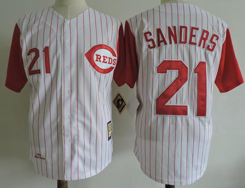 Mitchell And Ness 1997 Reds #21 Reggie Sanders White Strip Throwback Stitched MLB Jersey Mitchell And Ness 1997 Reds #21 Reggie Sanders White Strip Throwback Stitched MLB Jersey