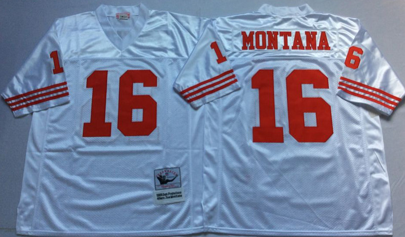 Mitchell And Ness 49ers #16 joe montana white Men's  Throwback Stitched NFL Jersey