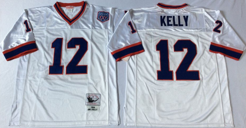 Mitchell And Ness Bills #12 Jim Kelly White Throwback Stitched NFL Jersey Mitchell And Ness Bills #12 Jim Kelly White Throwback Stitched NFL Jersey