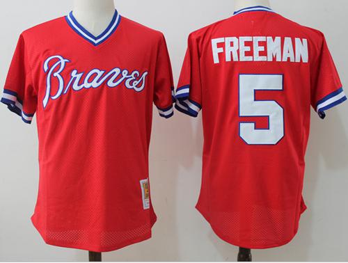 Mitchell And Ness Braves #5 Freddie Freeman Red Throwback Stitched MLB Jersey Mitchell And Ness Braves #5 Freddie Freeman Red Throwback Stitched MLB Jersey