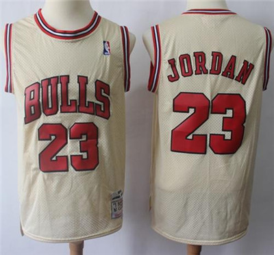 Mitchell And Ness Bulls #23 Michael Jordan Cream Throwback Stitched NBA Jersey Mitchell And Ness Bulls #23 Michael Jordan Cream Throwback Stitched NBA Jersey