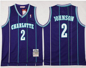 Mitchell And Ness Charlotte Hornets #2 Larry Johnson Purple Throwback Stitched NBA Jersey