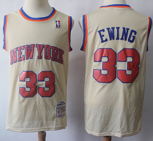 Mitchell And Ness Knicks #33 Patrick Ewing Cream Throwback Stitched NBA Jersey Mitchell And Ness Knicks #33 Patrick Ewing Cream Throwback Stitched NBA Jersey