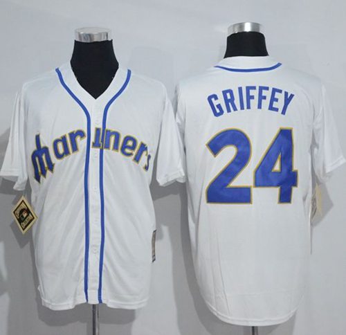 Mitchell And Ness Mariners #24 Ken Griffey White Throwback Stitched MLB Jersey Mitchell And Ness Mariners #24 Ken Griffey White Throwback Stitched MLB Jersey
