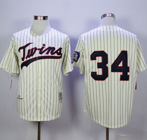 Mitchell And Ness Twins #34 Kirby Puckett Cream Strip Throwback Stitched MLB Jersey Mitchell And Ness Twins #34 Kirby Puckett Cream Strip Throwback Stitched MLB Jersey