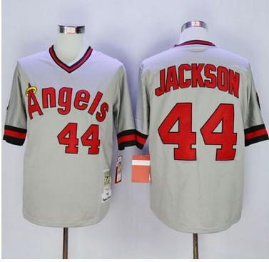 Mitchell and Ness Angels of Anaheim #44 Reggie Jackson Stitched Grey MLB Jersey