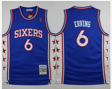 Mitchell and Ness Philadelphia 76ers #6 Julius Erving Stitched Blue Throwback NBA Jersey